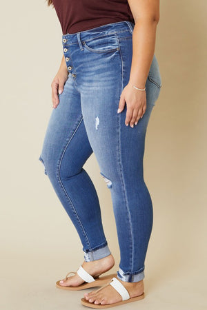 
            
                Load image into Gallery viewer, High Rise Button Fly Ankle Skinny Jeans
            
        