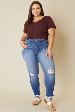 
            
                Load image into Gallery viewer, High Rise Button Fly Ankle Skinny Jeans
            
        