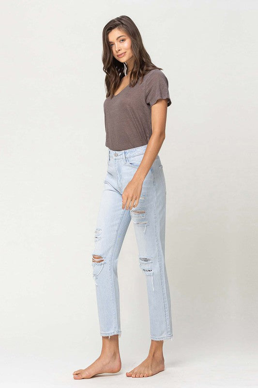 
            
                Load image into Gallery viewer, Super High Rise Distressed Crop Straight Jeans
            
        