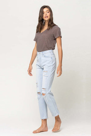 
            
                Load image into Gallery viewer, Super High Rise Distressed Crop Straight Jeans
            
        