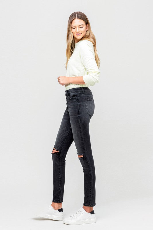
            
                Load image into Gallery viewer, High Rise Distressed Button Fly Skinny Jeans
            
        