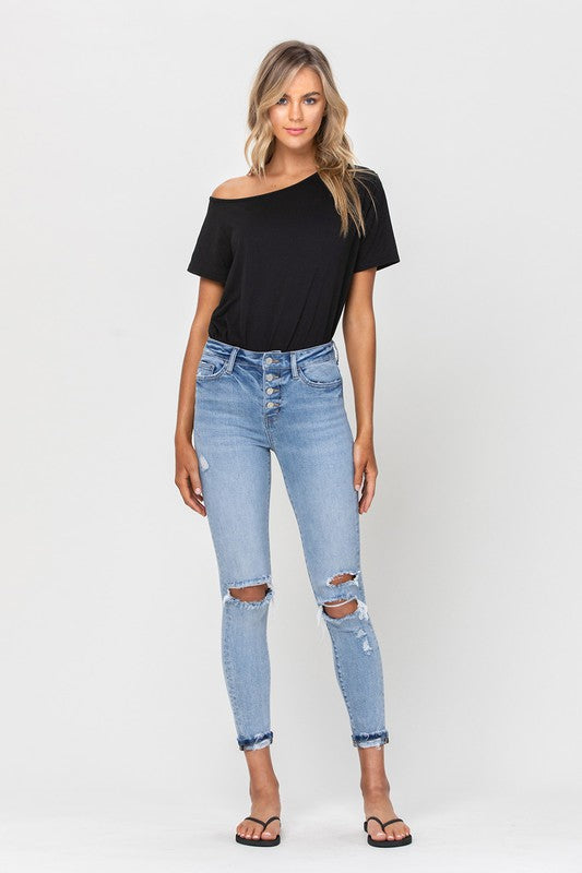 High Rise Button Up Skinny Jeans