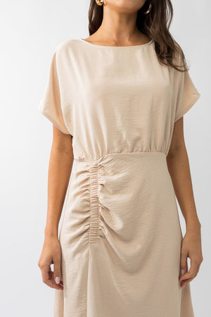 Elastic Shirring Midi Dress