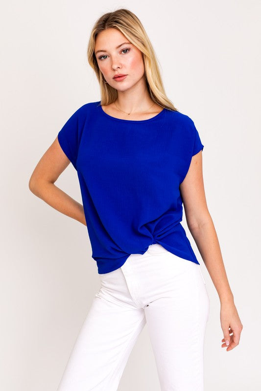 
            
                Load image into Gallery viewer, Short Sleeve Top With Twist Hem Detail
            
        