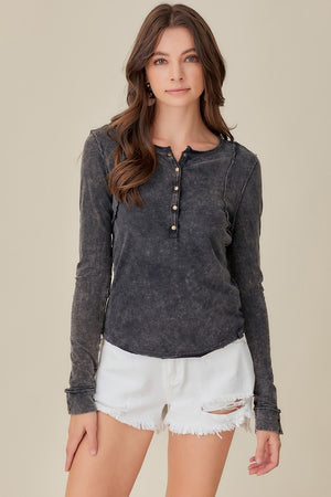 Button-Up Front Raw Edge Top