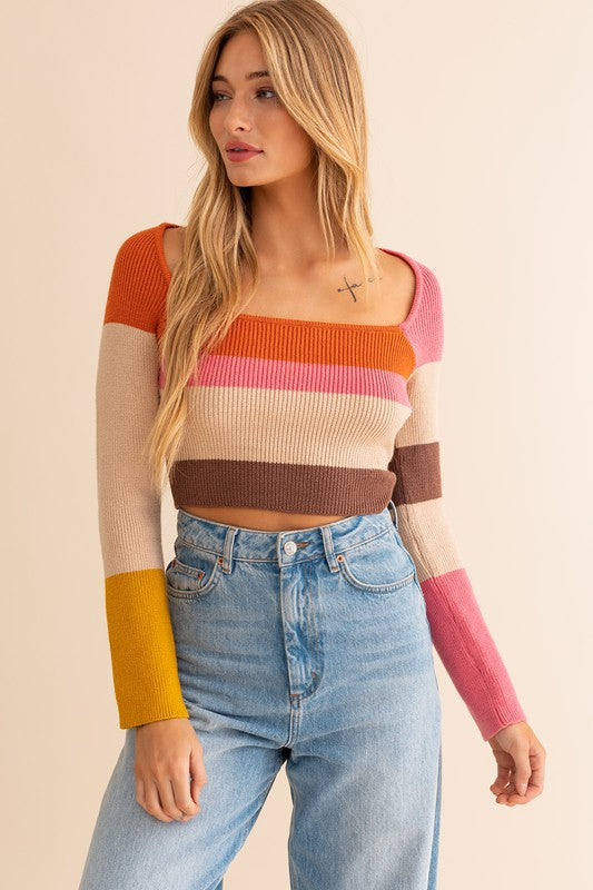 Maddie Color Block Crop Sweater