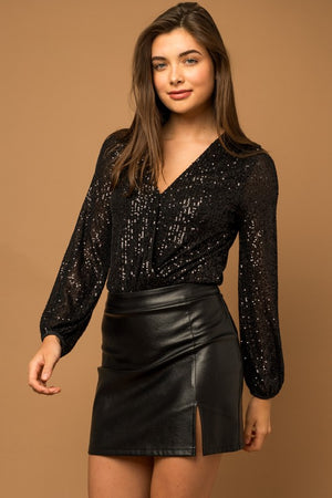 
            
                Load image into Gallery viewer, Long Sleeve Sequin Wrap Bodysuit
            
        