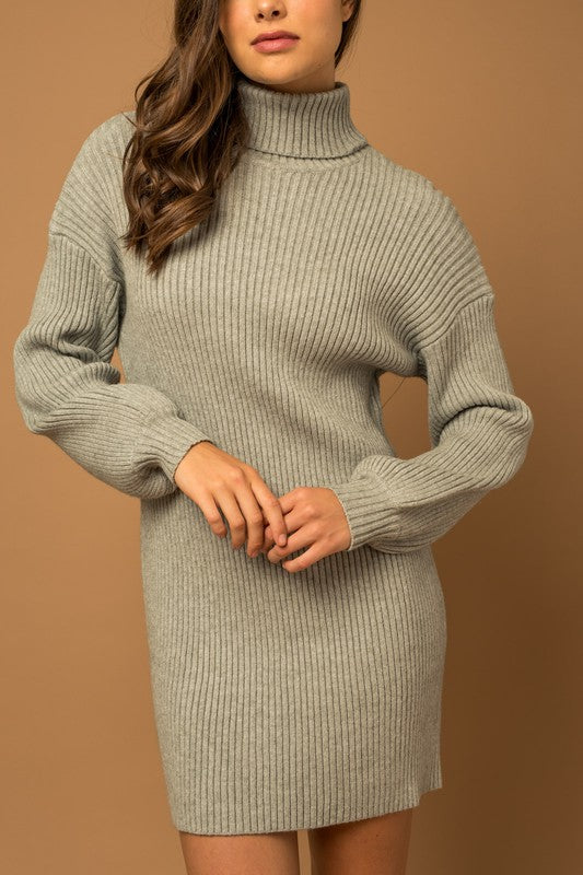 
            
                Load image into Gallery viewer, Turtle Neck Balloon Sleeve Sweater Dress
            
        