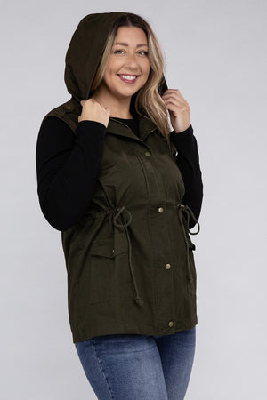 
            
                Load image into Gallery viewer, Plus Drawstring Waist Military Hoodie Vest
            
        