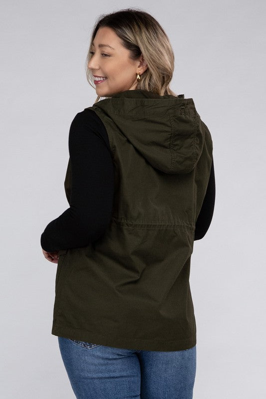 
            
                Load image into Gallery viewer, Plus Drawstring Waist Military Hoodie Vest
            
        