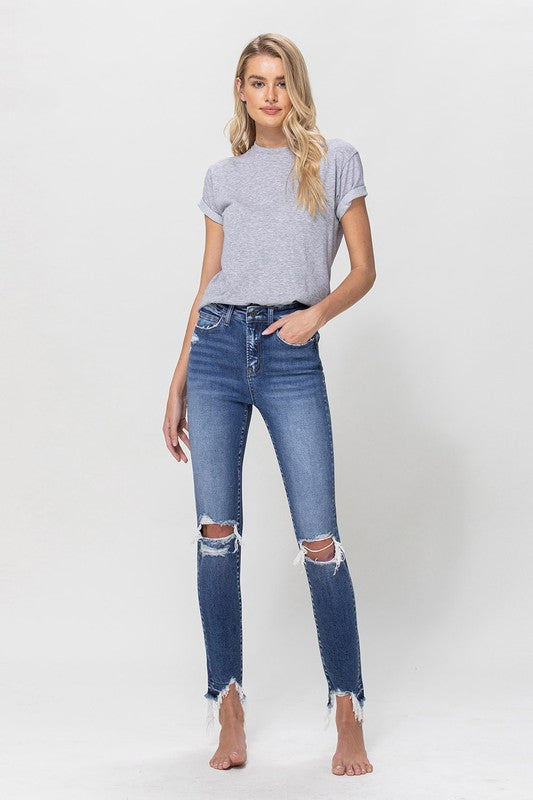 High Rise Destructed Ankle Skinny Jeans