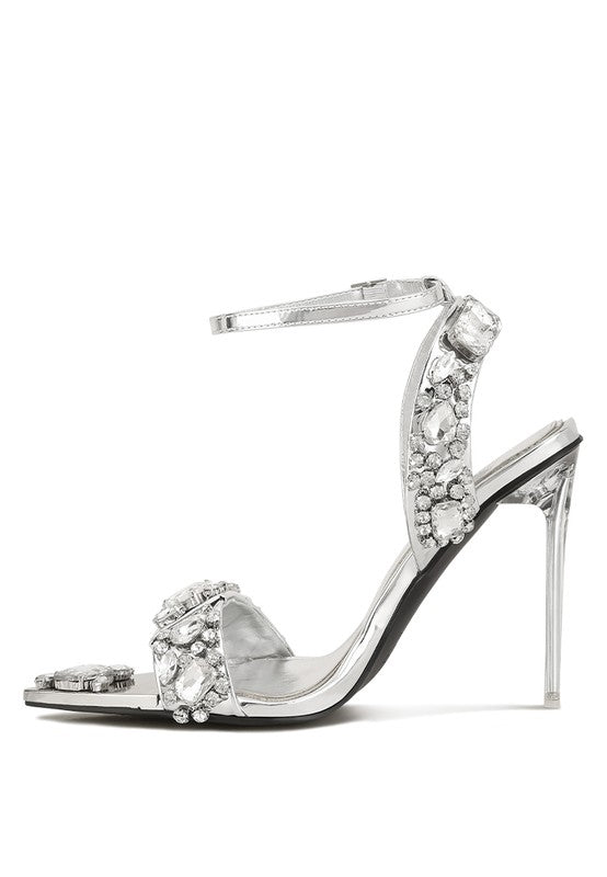 
            
                Load image into Gallery viewer, Blingy Embellished Metallic High Heels
            
        