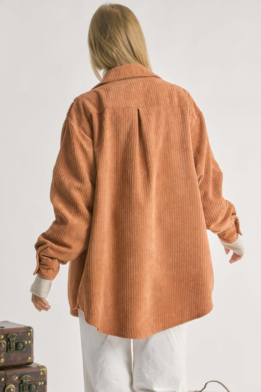 VELVET LACE DETAILS MIXED RELAXED CORDUROY SHACKET