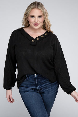 
            
                Load image into Gallery viewer, Plus Brushed Waffle V-Neck Button Detail Sweater
            
        