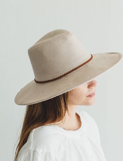 Faux Suede Wide Brim Panama Hat