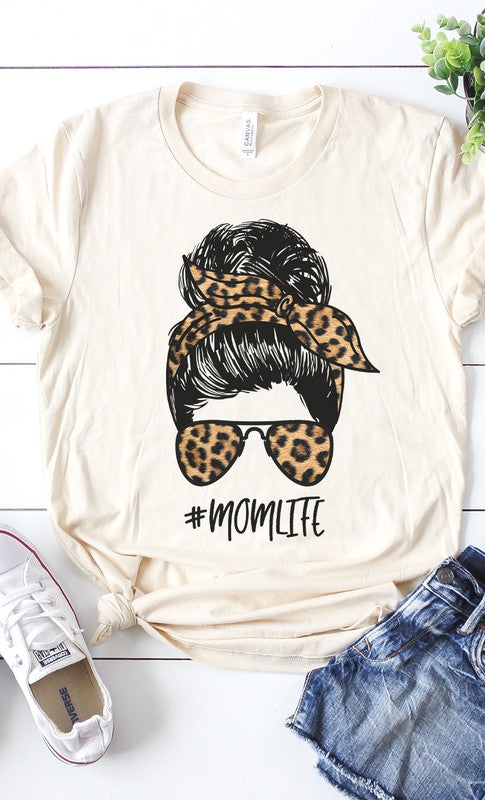 
            
                Load image into Gallery viewer, Mom Life Leopard Messy Bun Tee
            
        