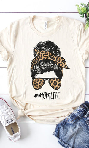 
            
                Load image into Gallery viewer, Mom Life Leopard Messy Bun Tee
            
        