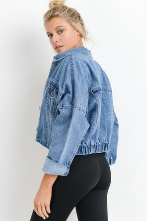Raw + Ribbed Crop Denim Jacket (Denim Blue) - ClassyQueen_Boutique