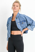 Raw + Ribbed Crop Denim Jacket (Denim Blue) - ClassyQueen_Boutique