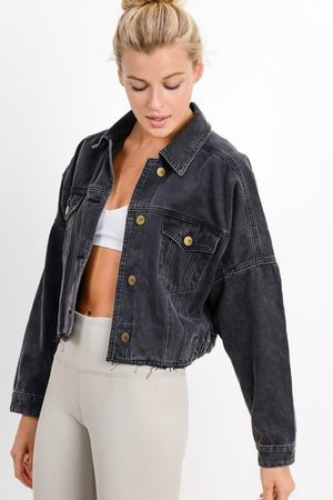 Raw + Ribbed Cropped Denim Jacket (Charcoal) - ClassyQueen_Boutique