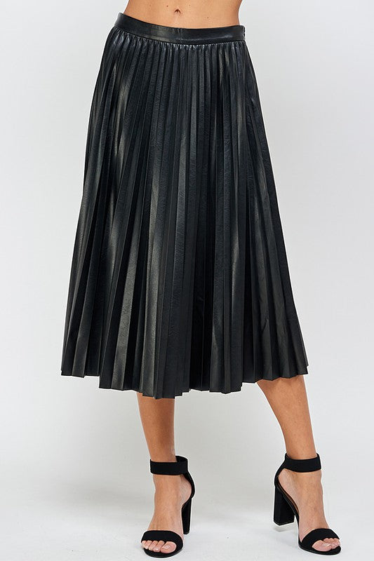 Classy + Chic Faux Leather Pleated Skirt (Black)