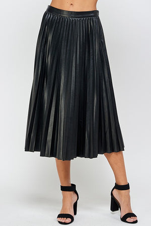 Classy + Chic Faux Leather Pleated Skirt (Black)