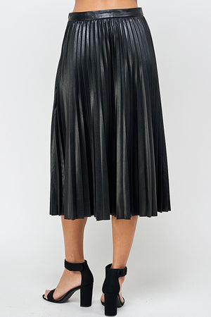 Classy + Chic Faux Leather Pleated Skirt (Black)