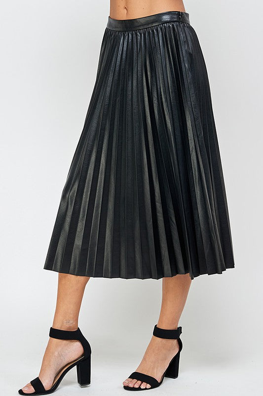 Classy + Chic Faux Leather Pleated Skirt (Black)