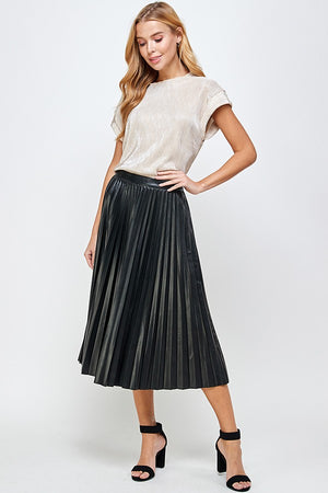 Classy + Chic Faux Leather Pleated Skirt (Black)