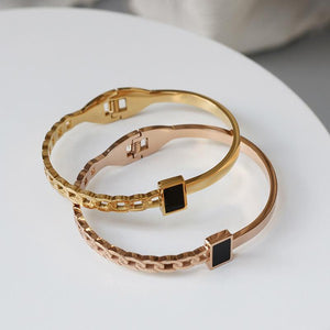 Black Gemstone Bangle Bracelet