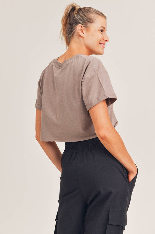 Essential Boxy Cropped Tee (Cinder) - ClassyQueen_Boutique