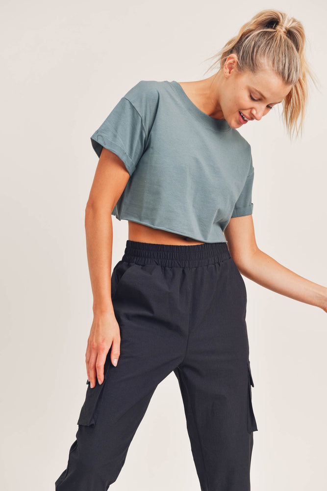 Essential Boxy Cropped Tee (Sage) - ClassyQueen_Boutique