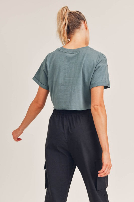 Essential Boxy Cropped Tee (Sage) - ClassyQueen_Boutique