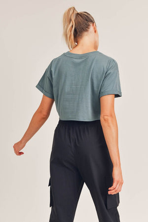 Essential Boxy Cropped Tee (Sage) - ClassyQueen_Boutique