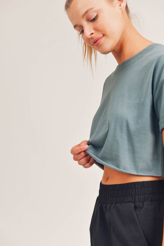 Essential Boxy Cropped Tee (Sage) - ClassyQueen_Boutique