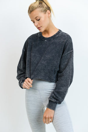 
            
                Load image into Gallery viewer, Cropped Jacquard Mineral Wash Pullover - ClassyQueen_Boutique
            
        