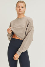 Cropped Jacquard Mineral Wash Pullover - ClassyQueen_Boutique
