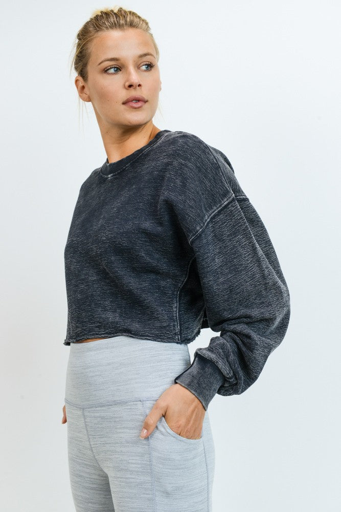 Cropped Jacquard Mineral Wash Pullover - ClassyQueen_Boutique