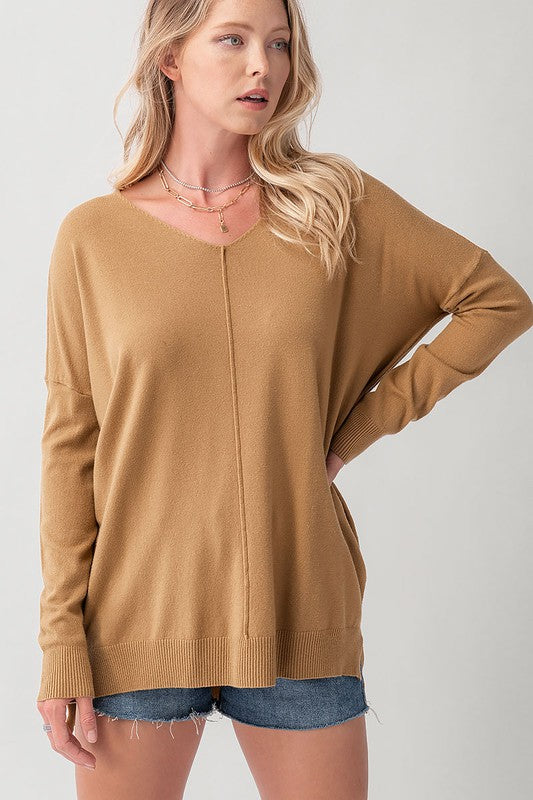 
            
                Load image into Gallery viewer, One &amp;amp; Only Hi-Lo Cozy Sweater (Camel) - ClassyQueen_Boutique
            
        