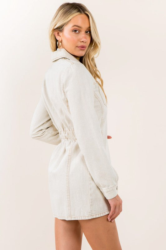 CQ Denim Dress (Beige) - ClassyQueen_Boutique