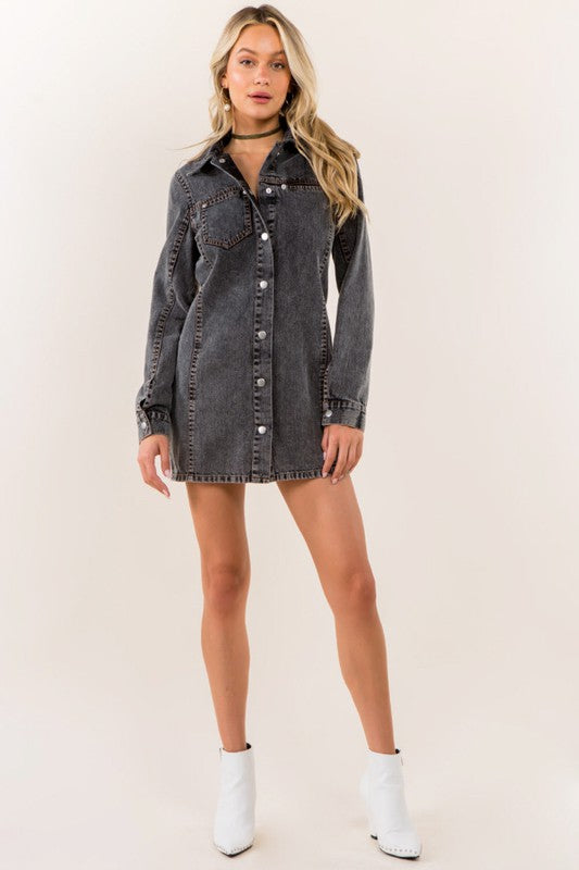 CQ Denim Dress (Black Wash) - ClassyQueen_Boutique