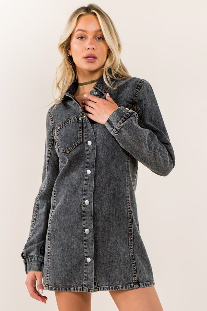 CQ Denim Dress (Black Wash) - ClassyQueen_Boutique
