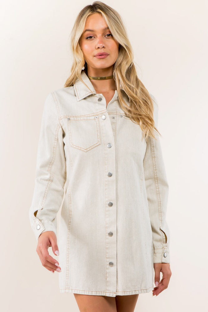CQ Denim Dress (Beige) - ClassyQueen_Boutique
