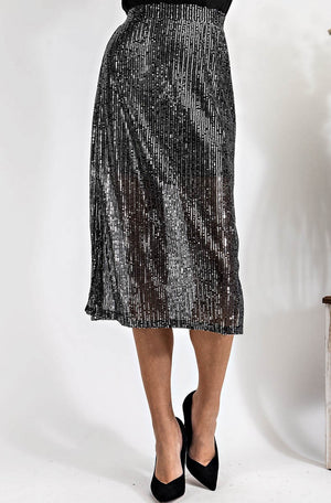 
            
                Load image into Gallery viewer, CQ Sequin Midi Skirt (Black)
            
        