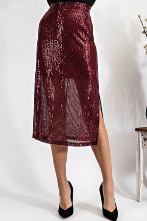 CQ Sequin Midi Skirt (Burgundy)