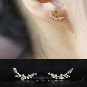 14K Gold Sparkly Zircon Leaf Earring