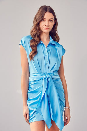 
            
                Load image into Gallery viewer, Collar Button Up Tie Dress
            
        