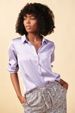Classy Satin Button Down Dress Shirt (Wisteria)