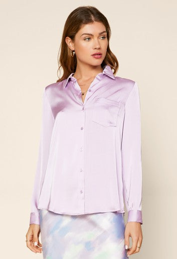 Classy Satin Button Down Dress Shirt (Wisteria)