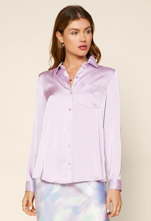 Classy Satin Button Down Dress Shirt (Wisteria)